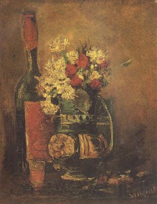 Vincent Van Gogh Vase with Carnation and Roses and a Bottle (nn04) France oil painting art
